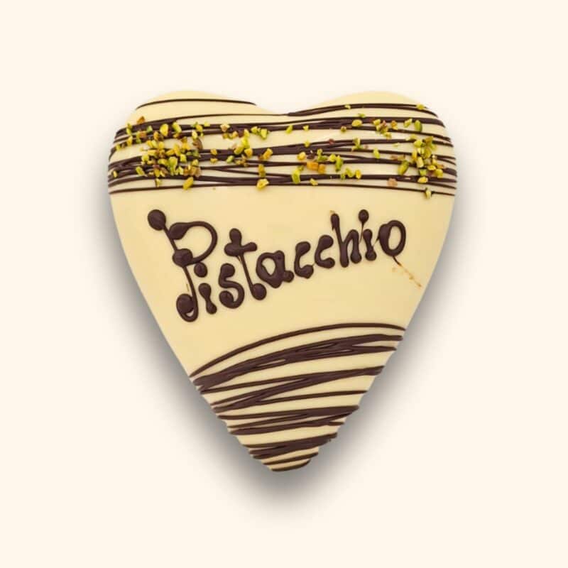 Cuore di cioccolato artigianale ripieno di crema al pistacchio